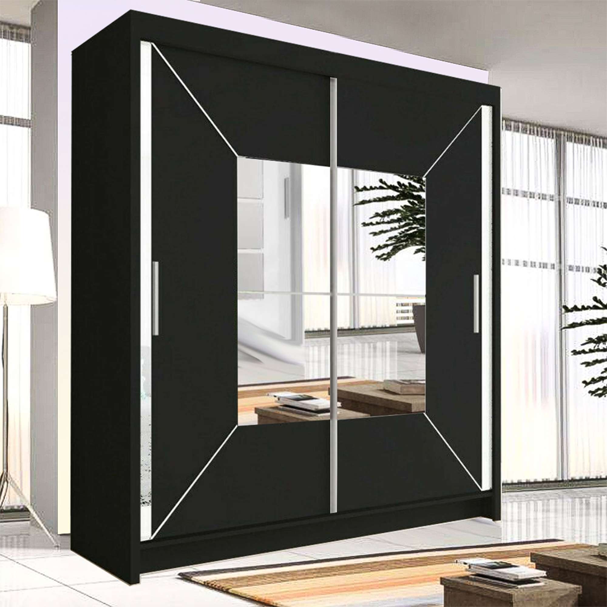Square Mirror Sliding Doors Wardrobe