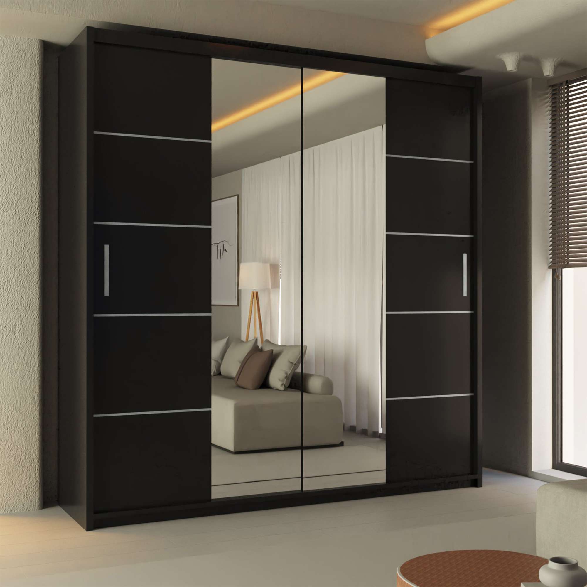 Center Mirror Sliding Doors Wardrobe
