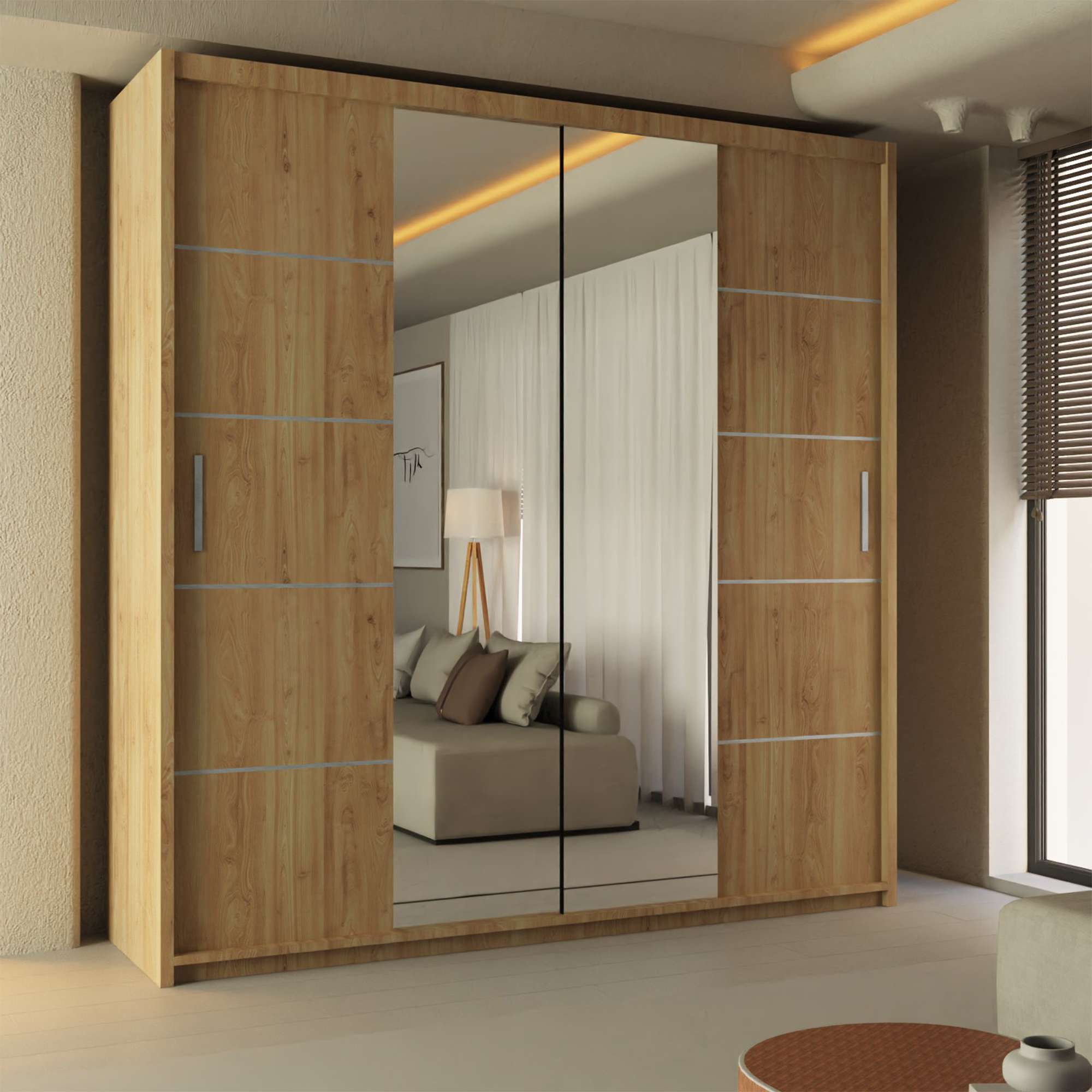 Center Mirror Sliding Doors Wardrobe