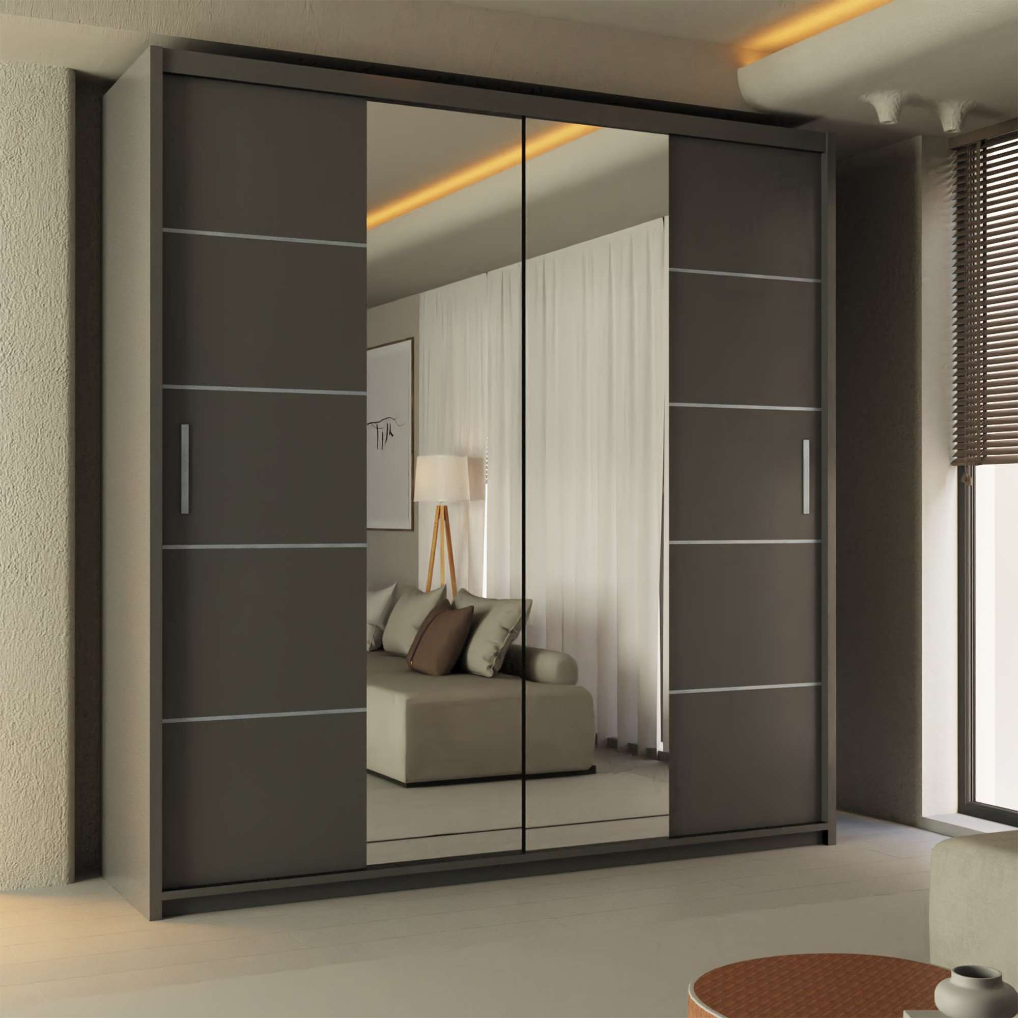 Center Mirror Sliding Doors Wardrobe