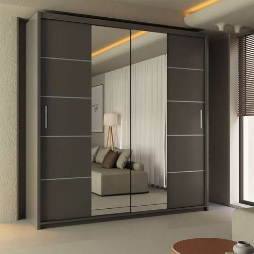 Center Mirror Sliding Doors Wardrobe